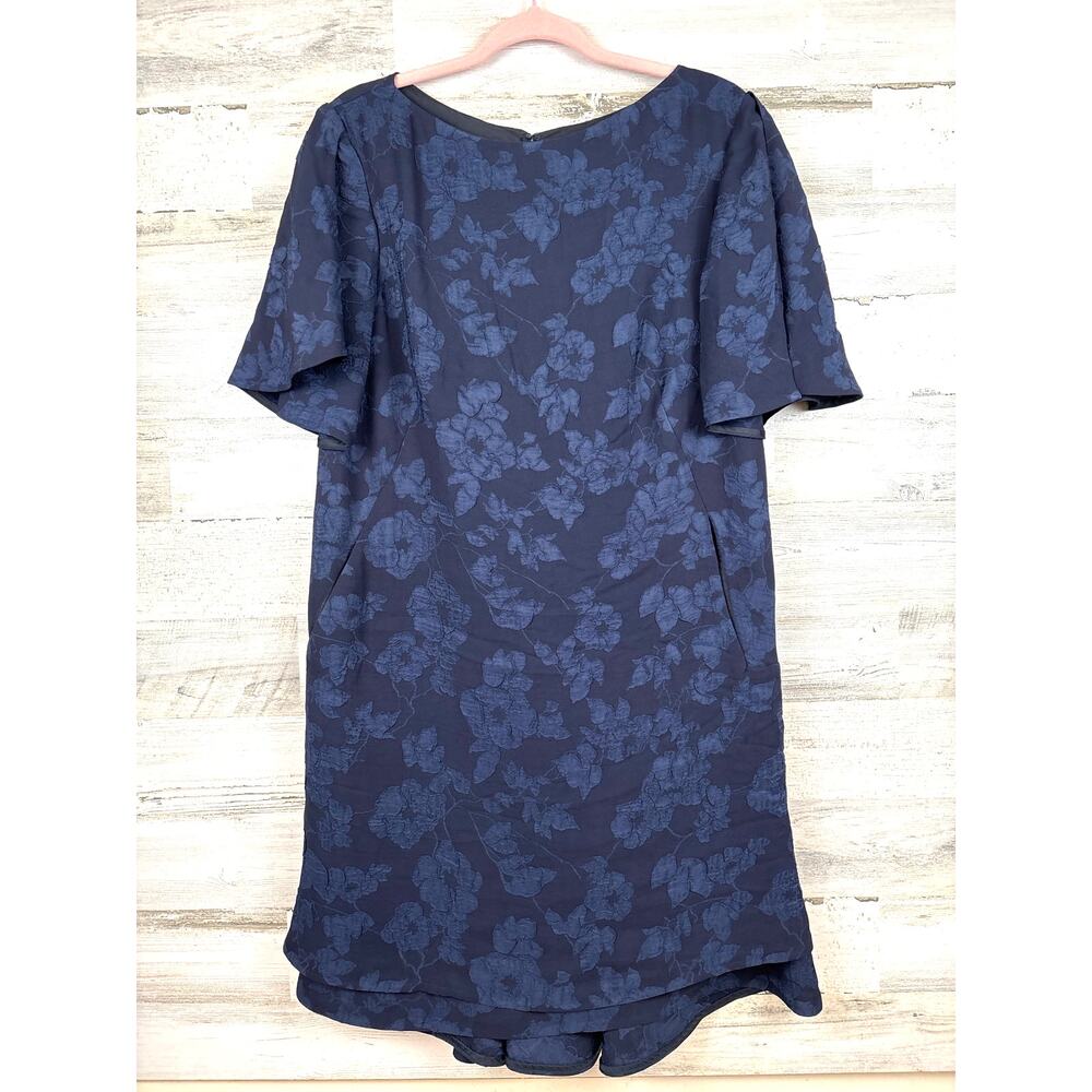 Talbot Runhof Womens 8 Blue Floral Viscose Midi Shift Dress Luxury Designer NEW